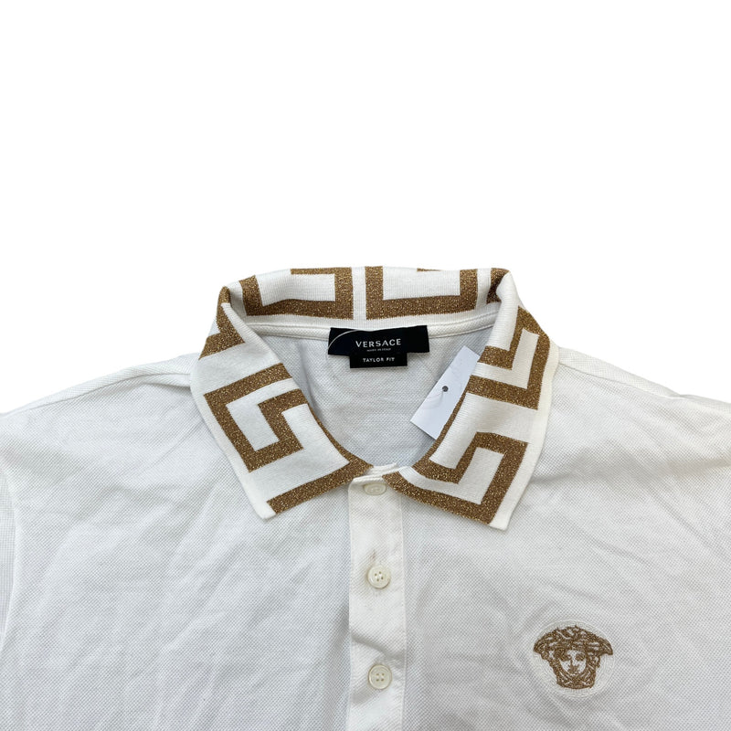 Men's Embroidered Logo Polo Shirt White Size S