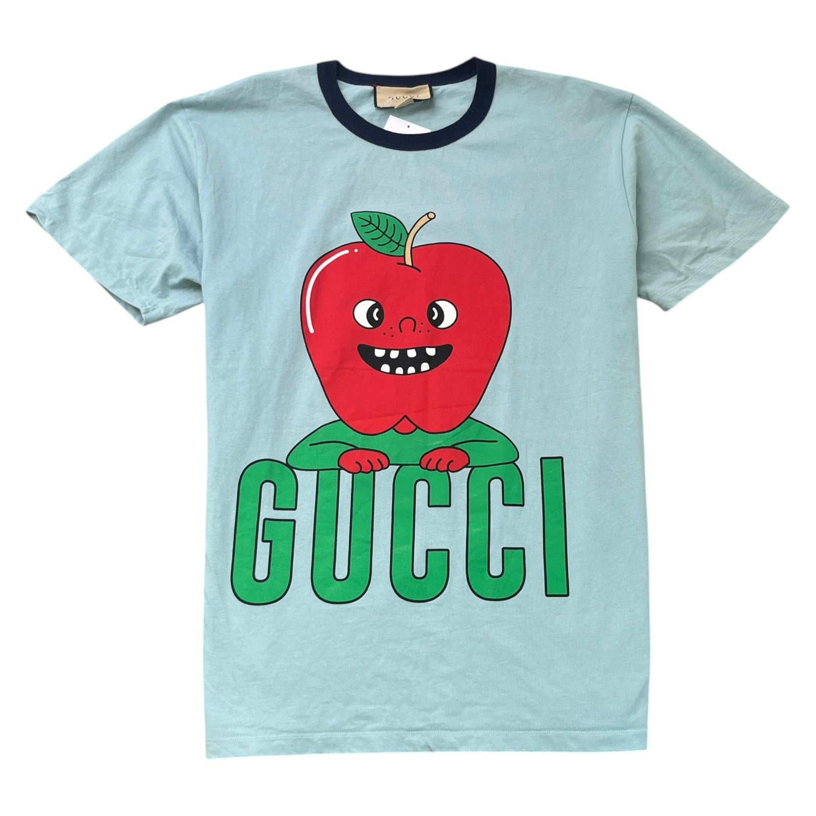 Men's Apple Print T-Shirt Blue Size M - Photo 1