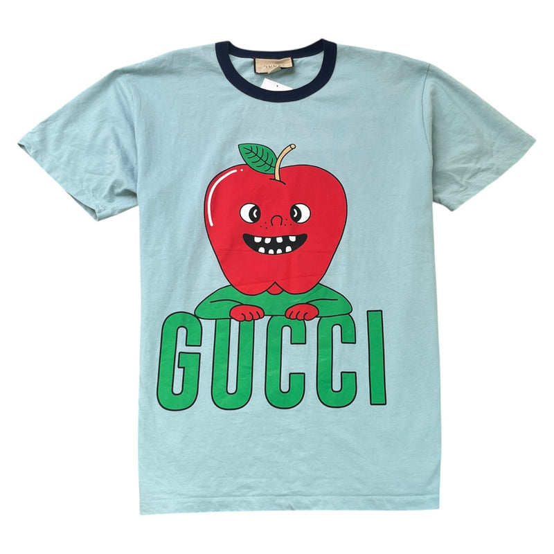 Men's Apple Print T-Shirt Blue Size M