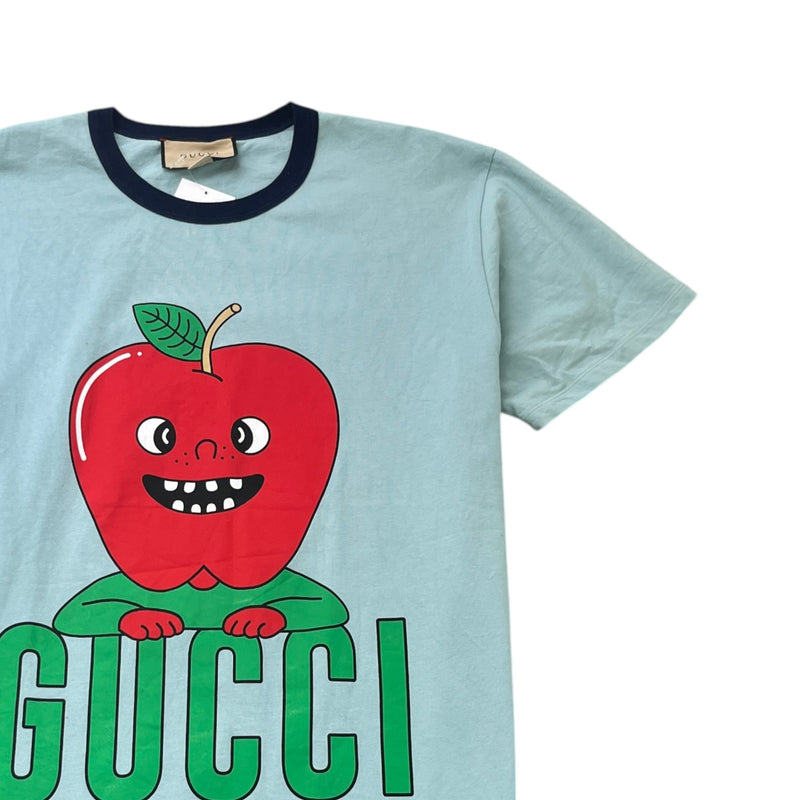 Men's Apple Print T-Shirt Blue Size M