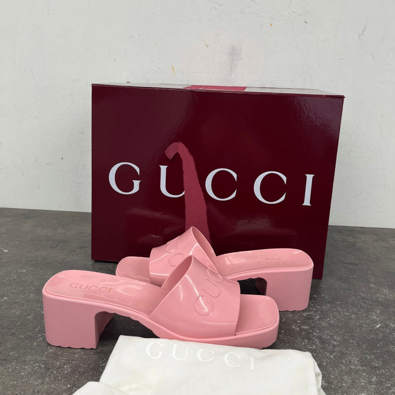 Women's Rubber Logo Heels Pink Size UK 4 / EU 37
