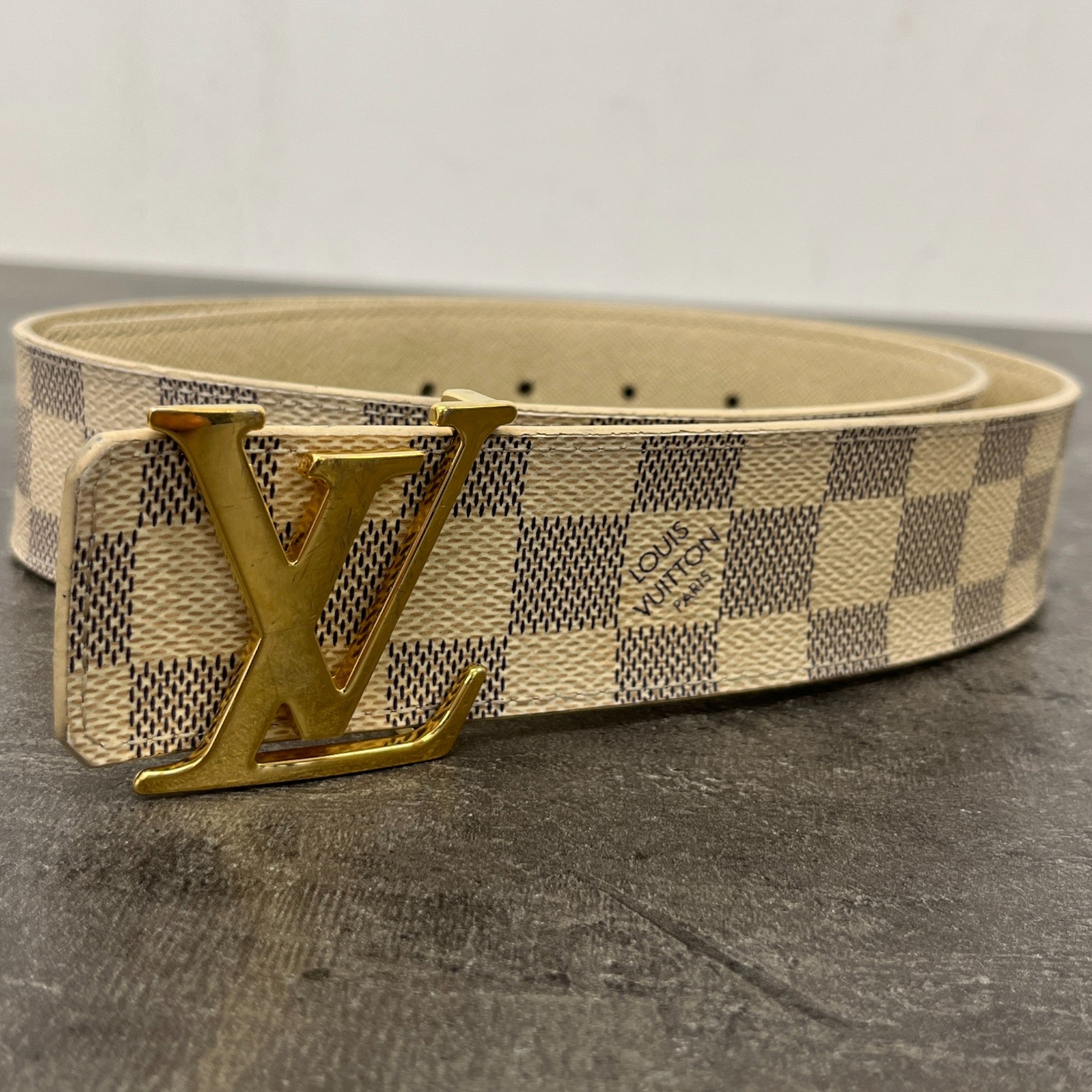 Men's Damier Azur Initals Reversible Belt Cream Size Waist 32