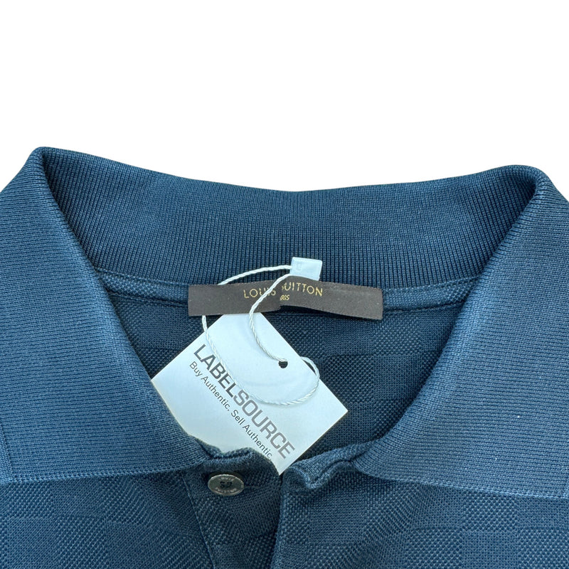 Men's Full Damier Polo Shirt Navy Size M