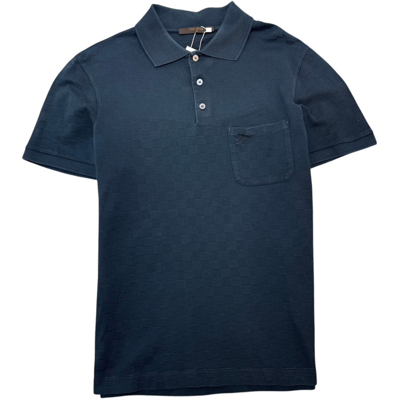 Men's Full Damier Polo Shirt Navy Size M