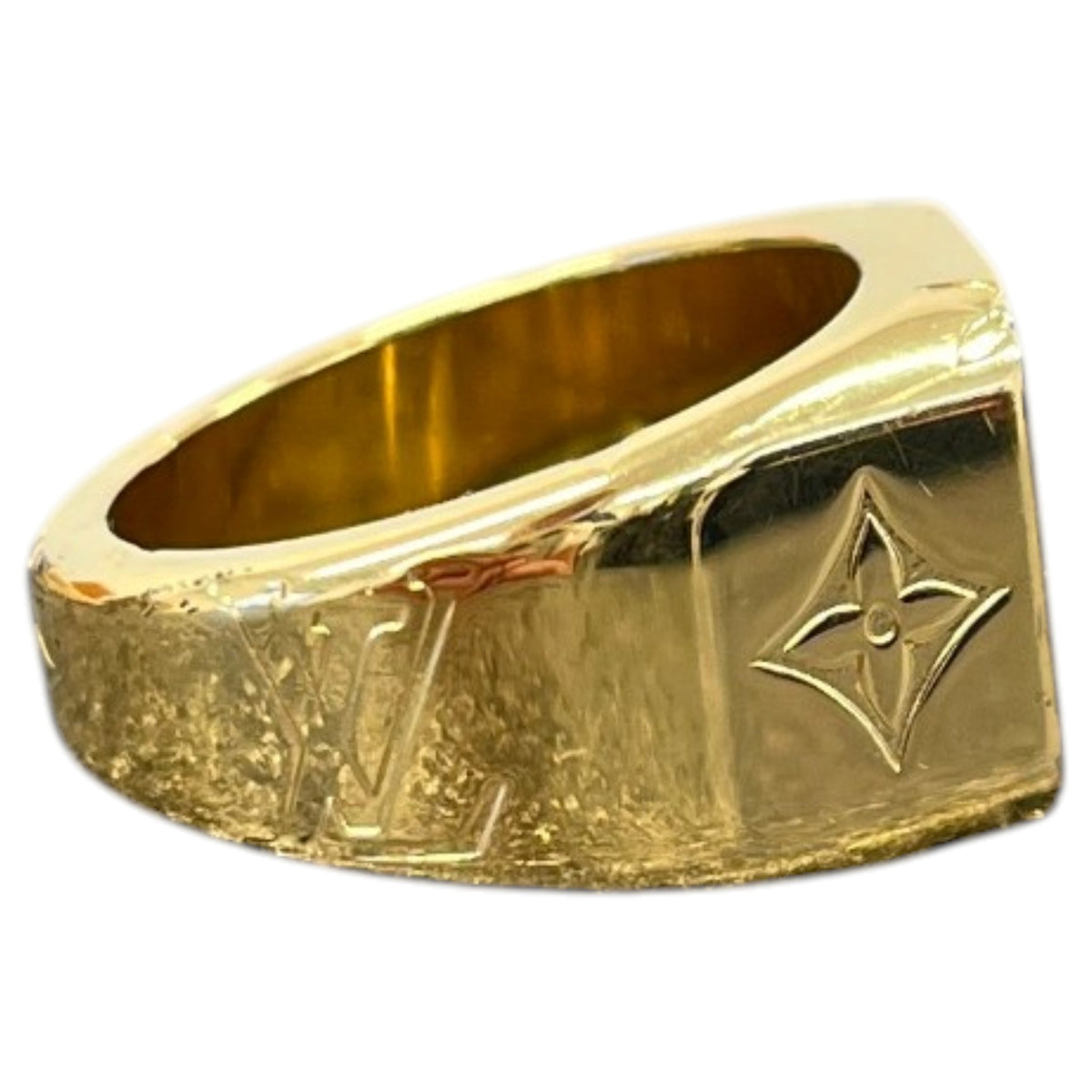 Men's Monogram Signet Ring Gold Size M - Photo 3