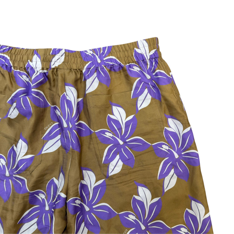 Men's Floral Print Shorts Beige Size M / W32