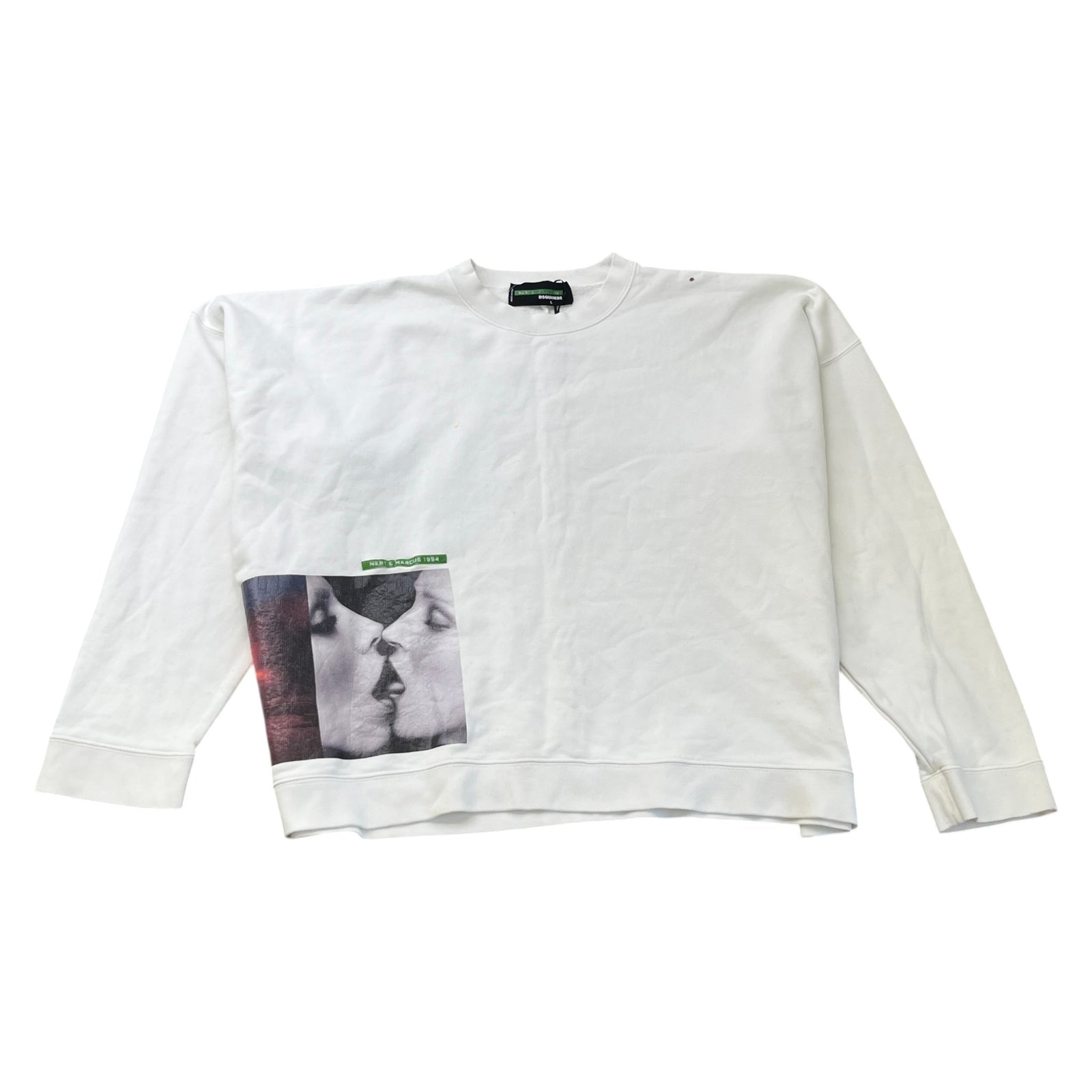 Men's Photo Print Sweatshirt White Size L - Photo 1