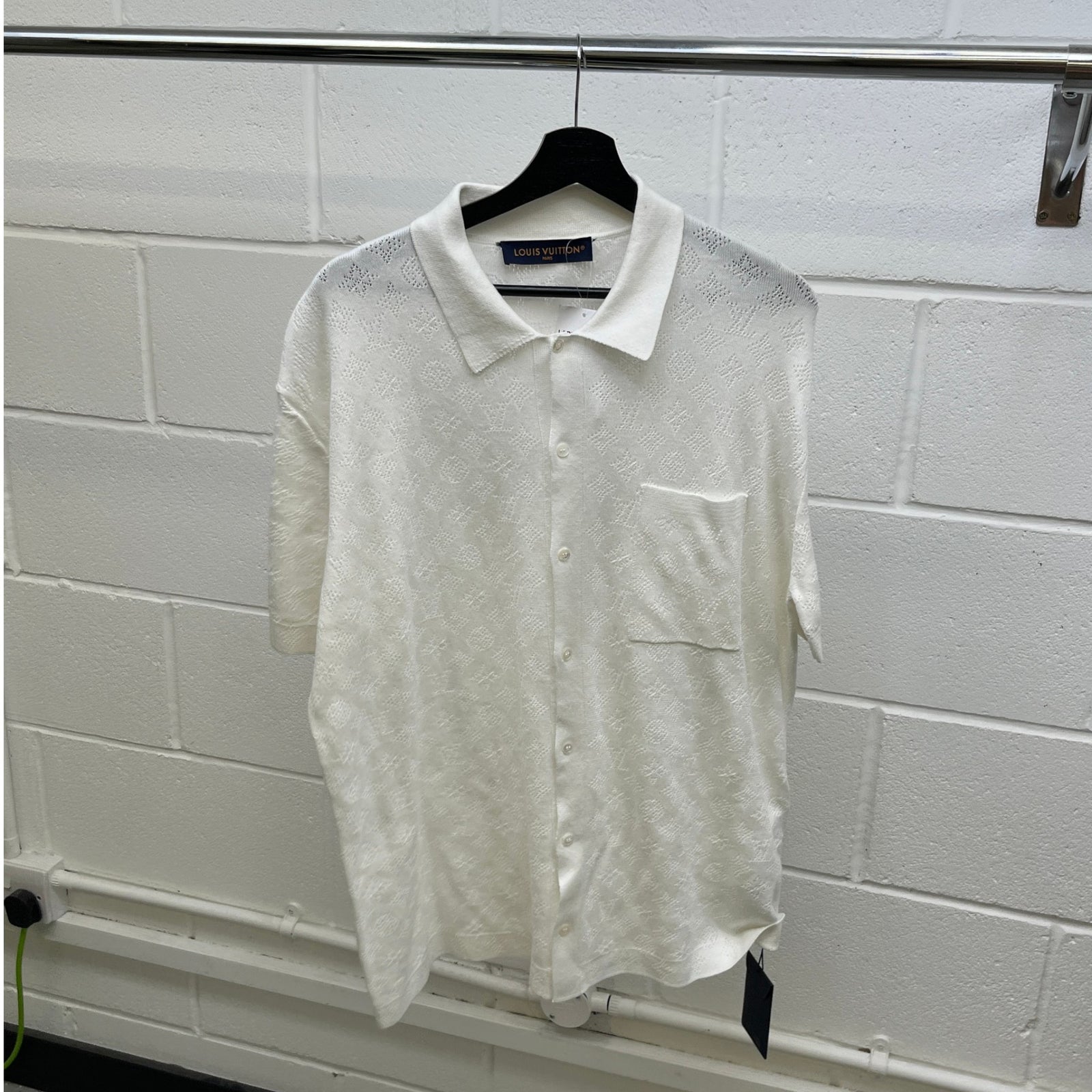 Men's Monogram Pointelle Shirt White Size XL - Photo 10