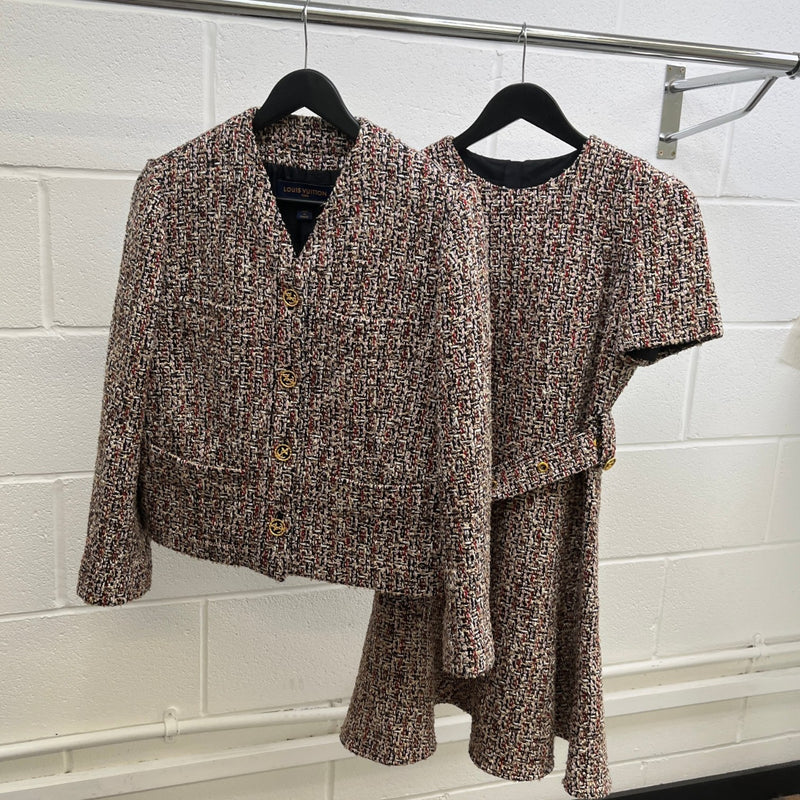Women's Tweed Belted Skater Dress & Blazer Top Multi-Coloured Size M
