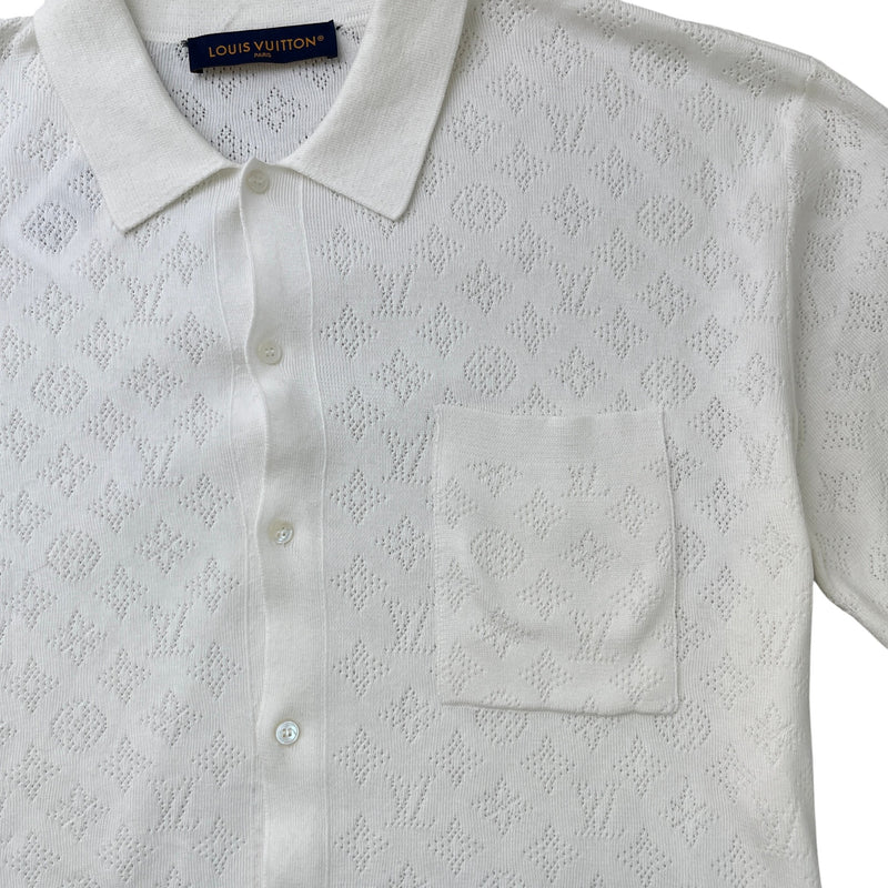 Men's Monogram Pointelle Shirt White Size XL