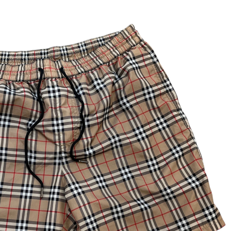 Men's Check Print Swim Shorts Beige Size M