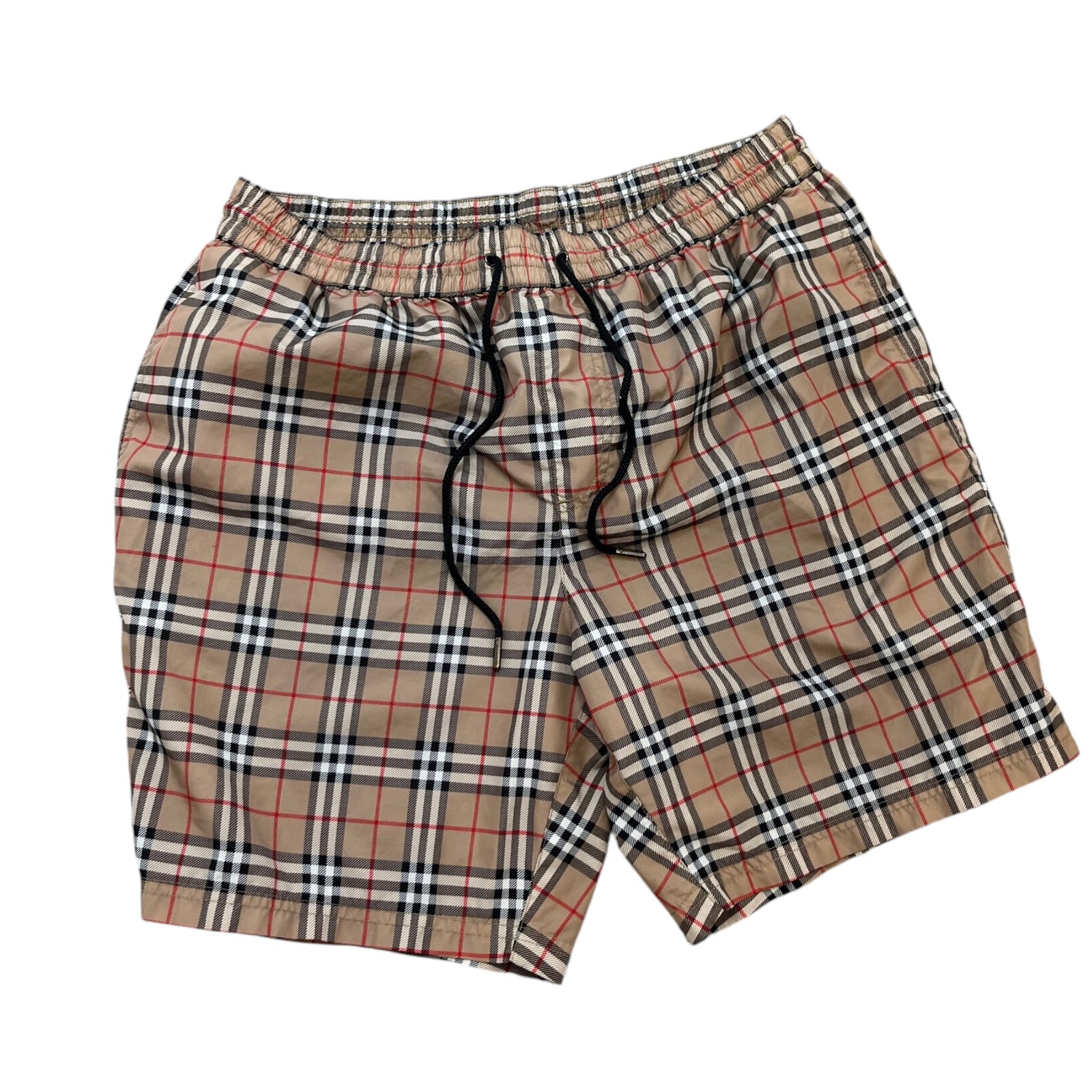 Men's Check Print Swim Shorts Beige Size M - Photo 1