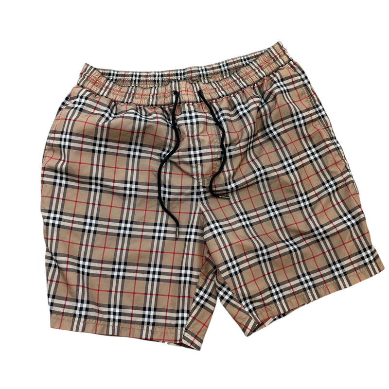 Men's Check Print Swim Shorts Beige Size M