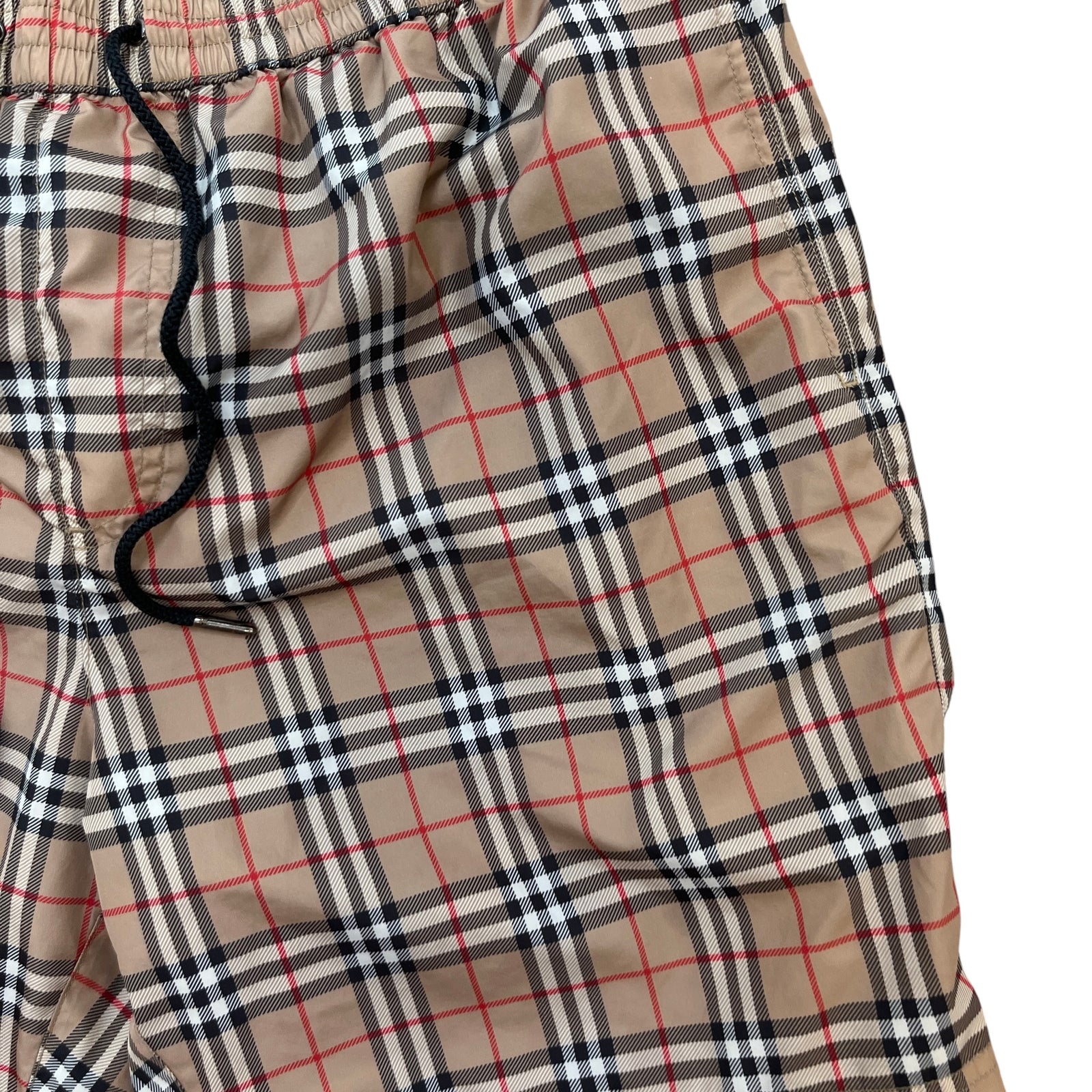 Men's Check Print Swim Shorts Beige Size M - Photo 5