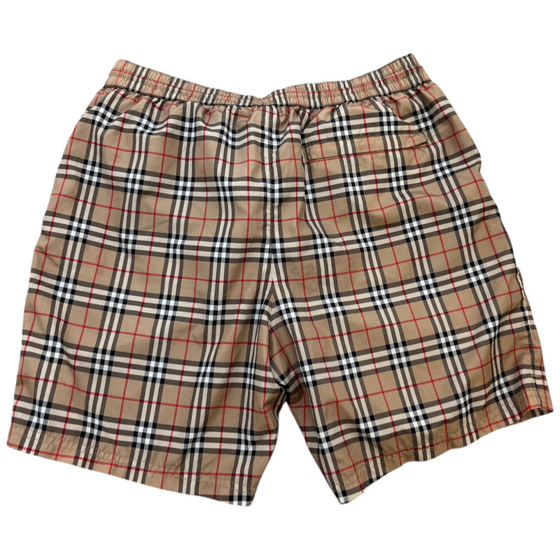 Men's Check Print Swim Shorts Beige Size M