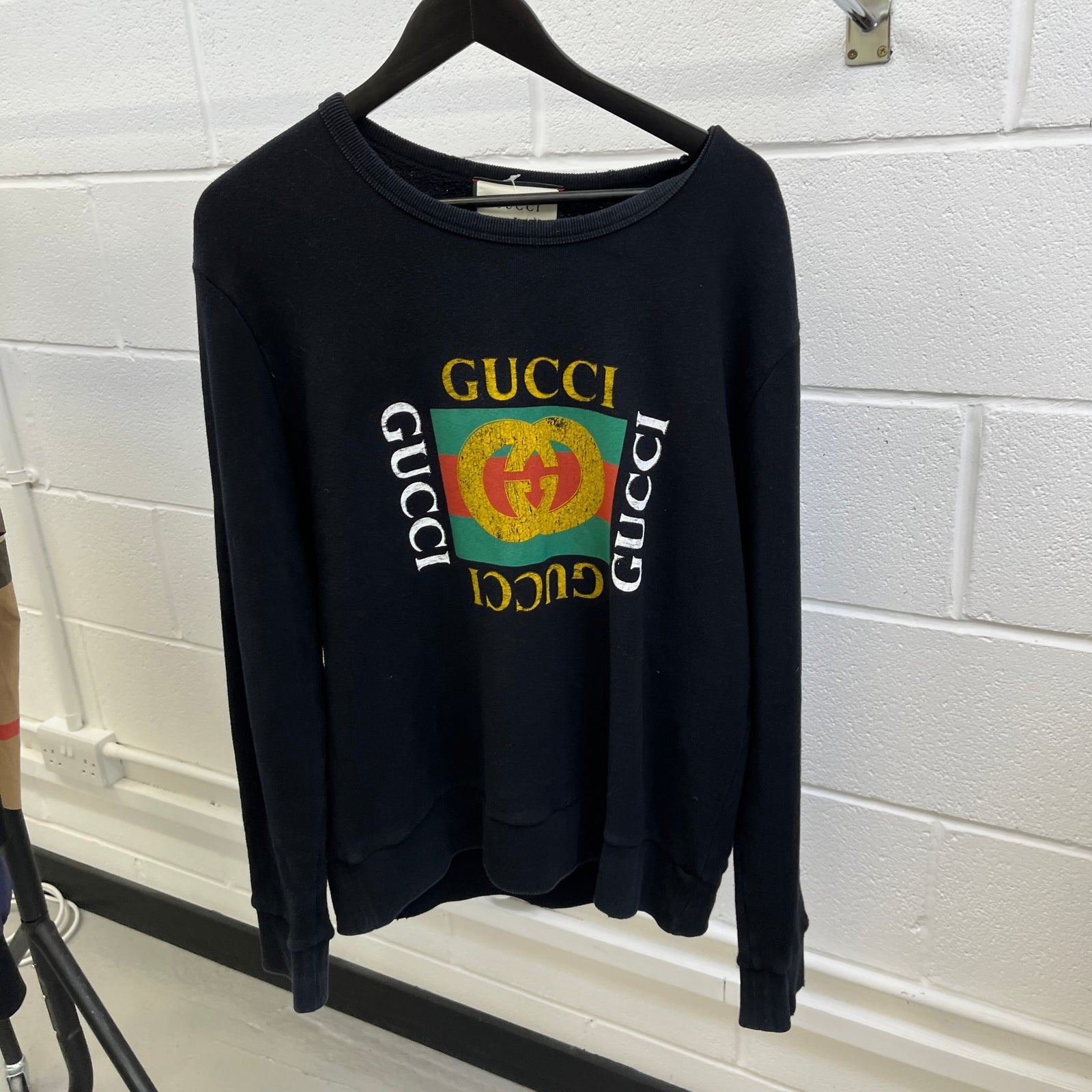 Men's Distressed Logo Print Sweatshirt Black Size M - Photo 7