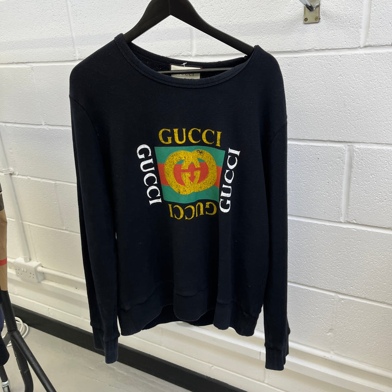 Men's Distressed Logo Print Sweatshirt Black Size M