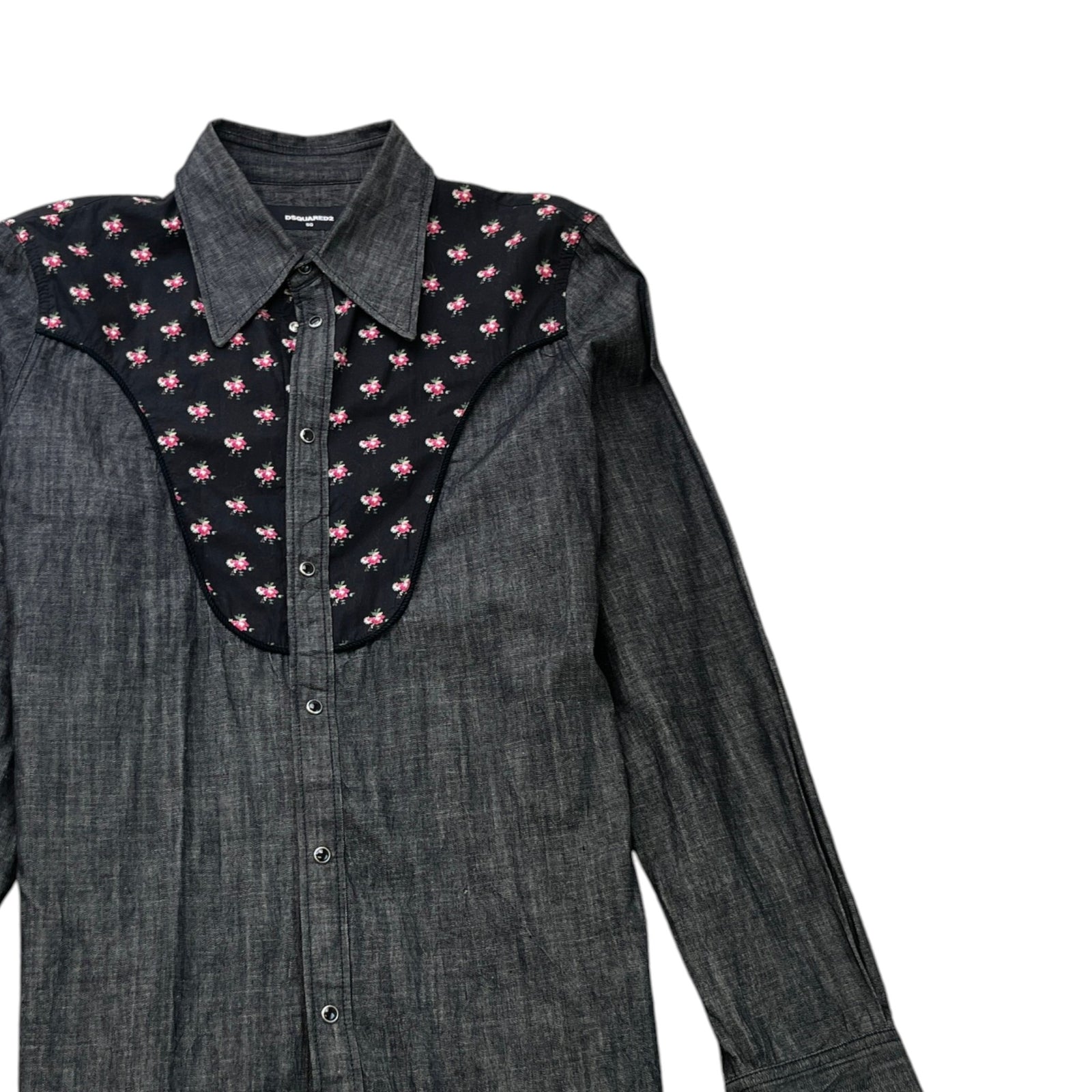 Men's Floral Print Long Sleeve Shirt Grey Size L - Photo 3