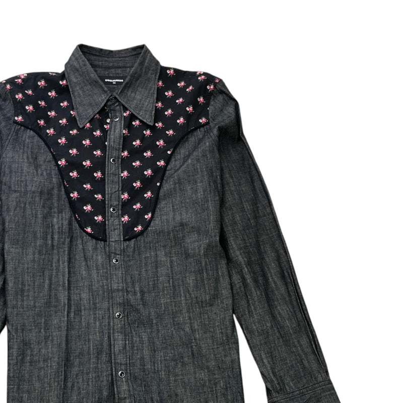 Men's Floral Print Long Sleeve Shirt Grey Size L