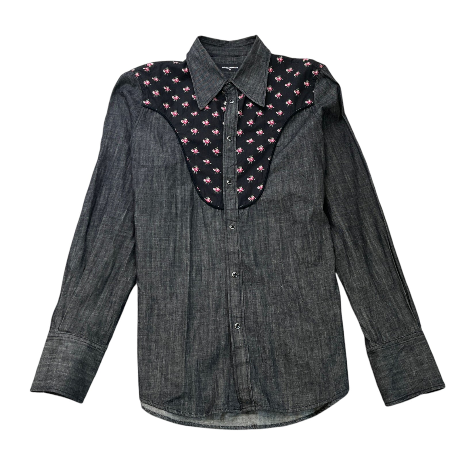 Men's Floral Print Long Sleeve Shirt Grey Size L - Photo 1