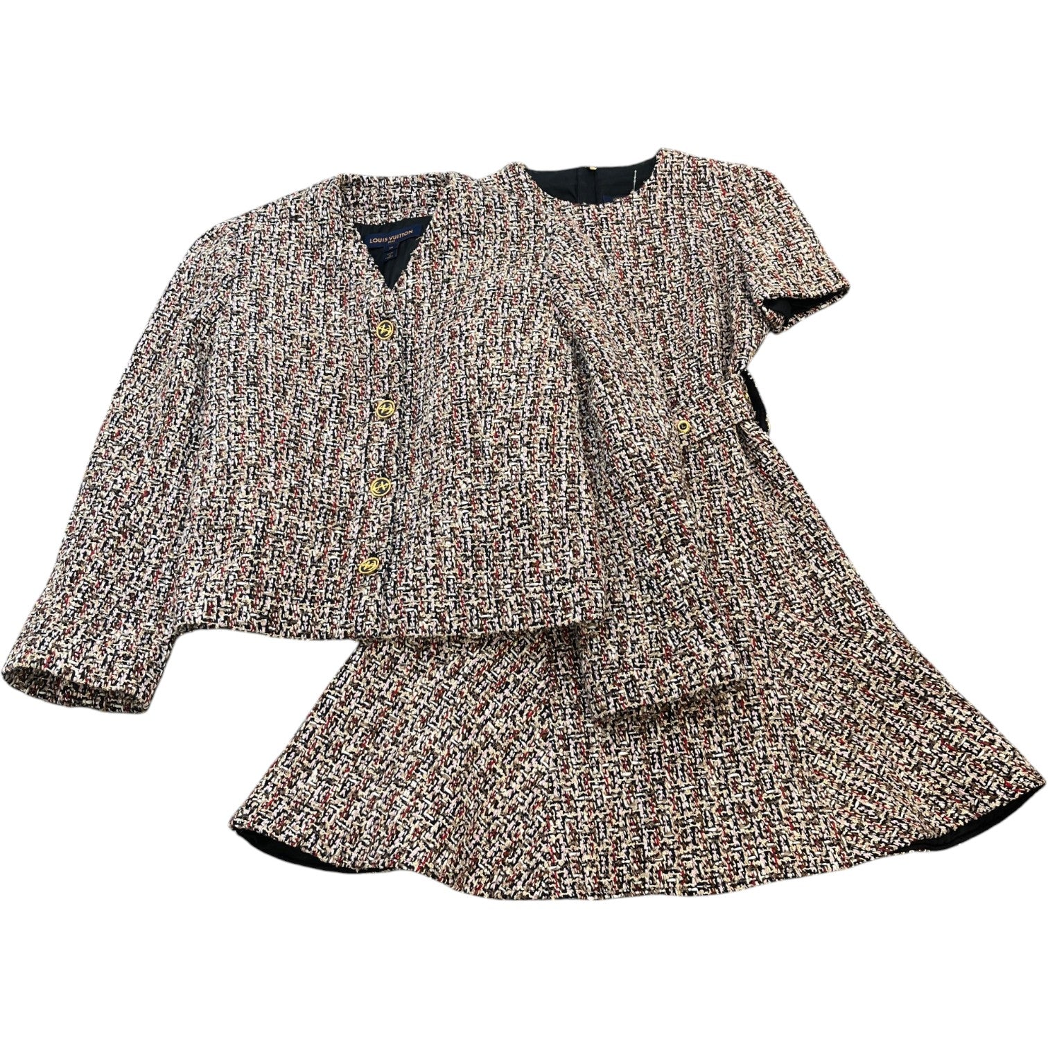 Women's Tweed Belted Skater Dress & Blazer Top Multi-Coloured Size M - Photo 1