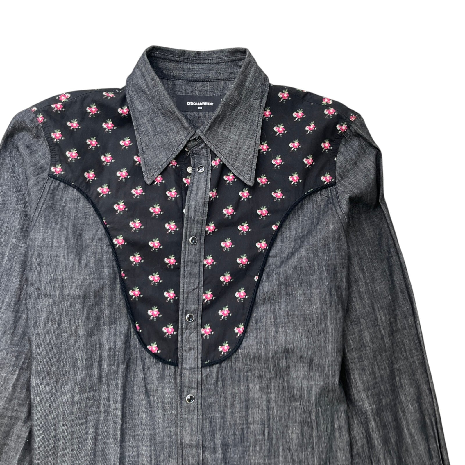 Men's Floral Print Long Sleeve Shirt Grey Size L - Photo 5