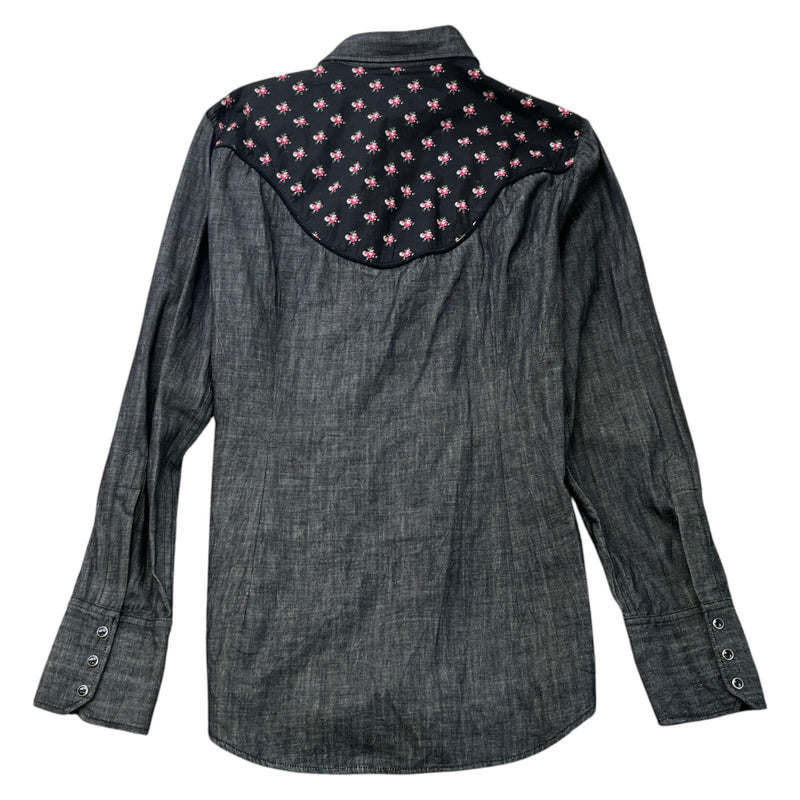 Men's Floral Print Long Sleeve Shirt Grey Size L