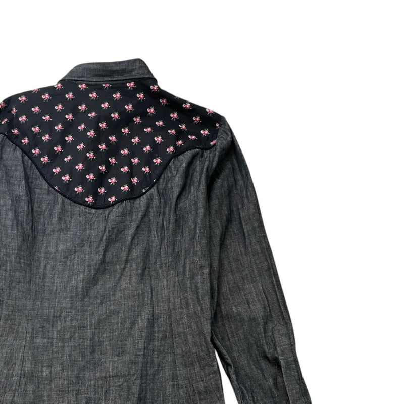 Men's Floral Print Long Sleeve Shirt Grey Size L