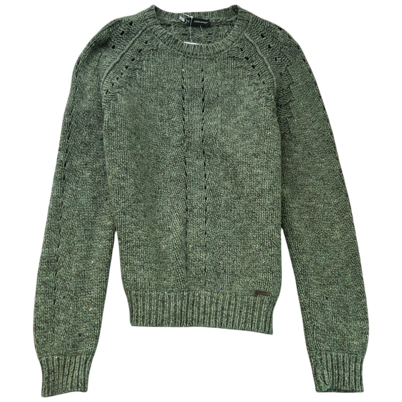 Men's Openwork Knit Sweatshirt Green Size L