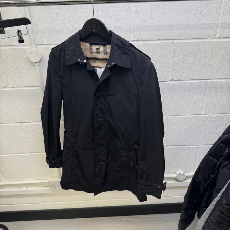 Men's Check Single Breasted Trench Jacket Black Size S