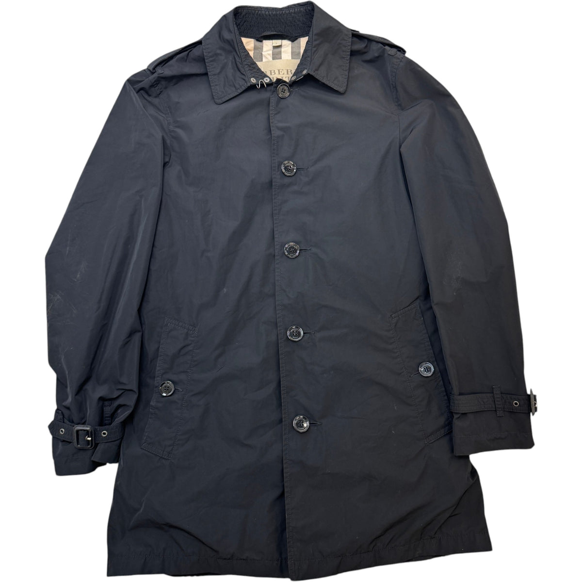 Men's Check Single Breasted Trench Jacket Black Size S - Photo 1