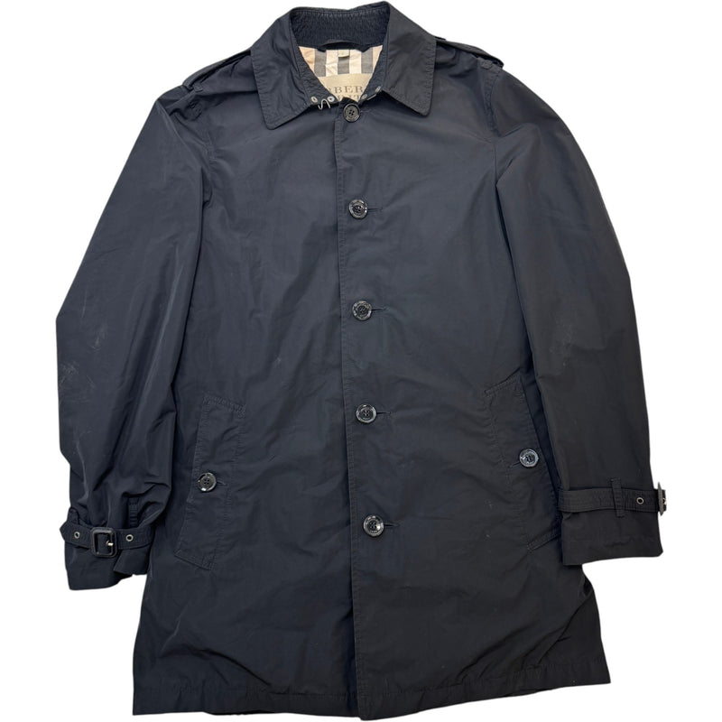 Men's Check Single Breasted Trench Jacket Black Size S