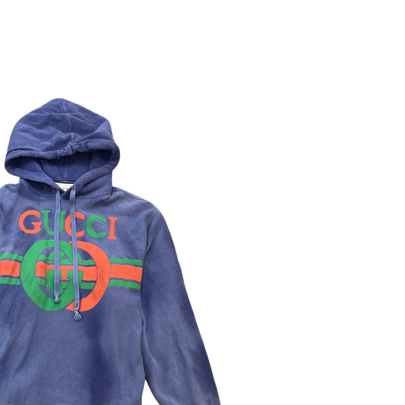 Men's Distressed Interlocking G Hoodie Blue Size XS