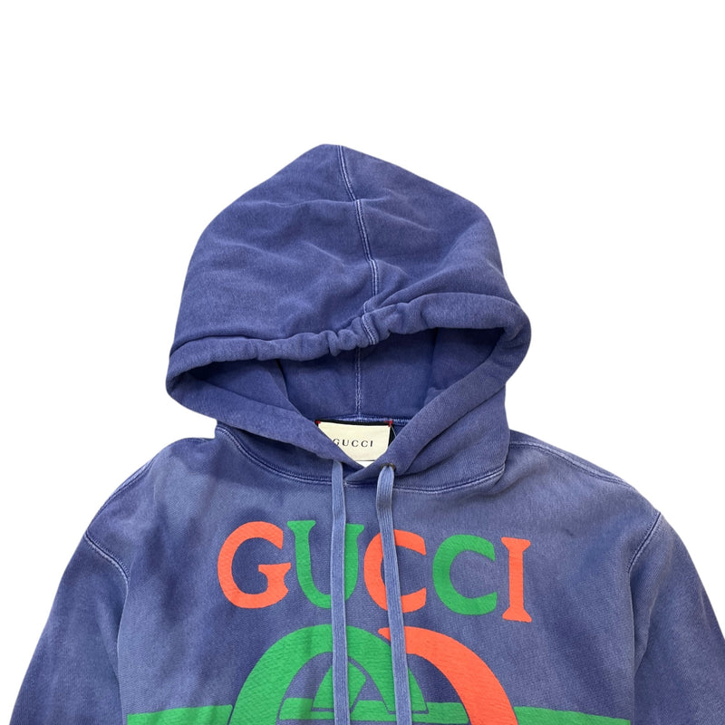 Men's Distressed Interlocking G Hoodie Blue Size XS