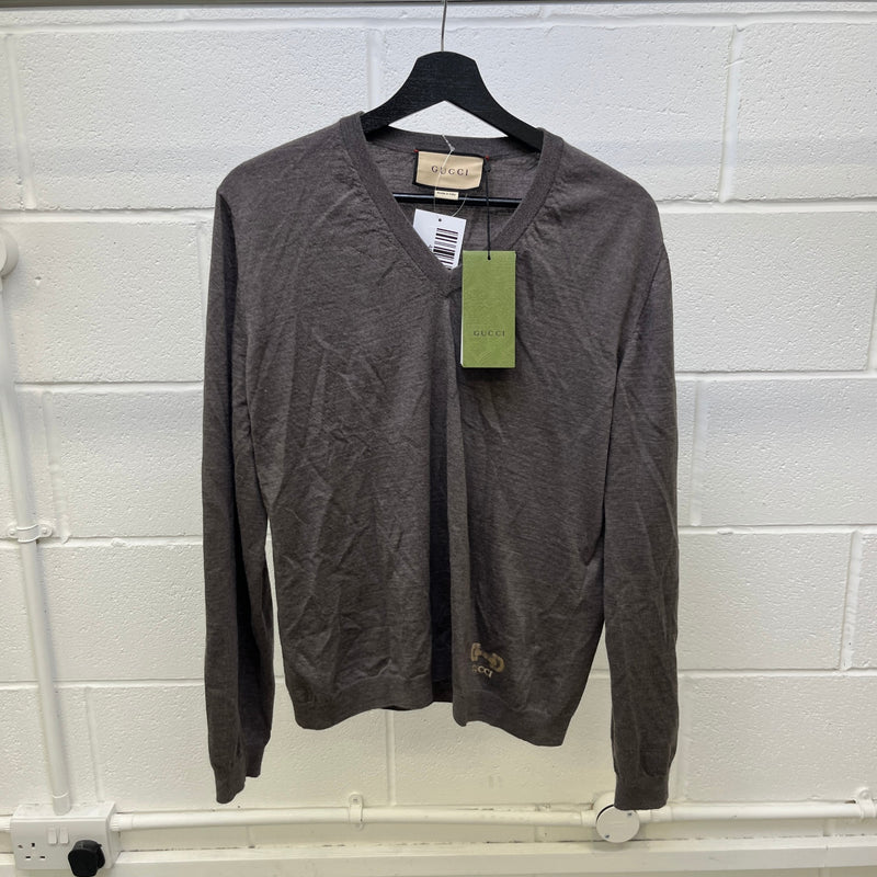 Men's V Neck Logo Sweatshirt Brown Size L