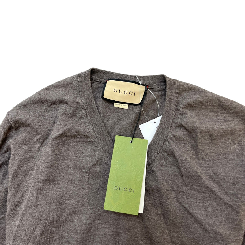 Men's V Neck Logo Sweatshirt Brown Size L