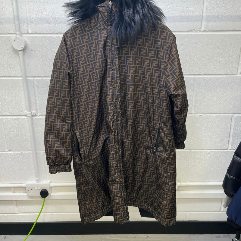 Women's Reversible Ff Zucca Faux Fur Down Jacket Brown Size XS