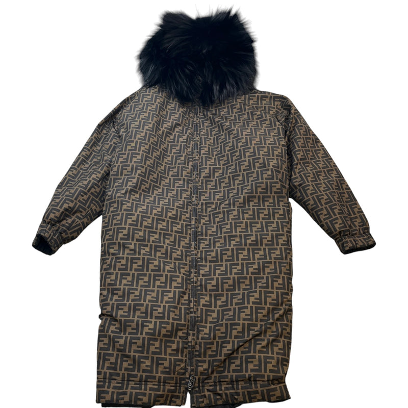 Women's Reversible Ff Zucca Faux Fur Down Jacket Brown Size XS