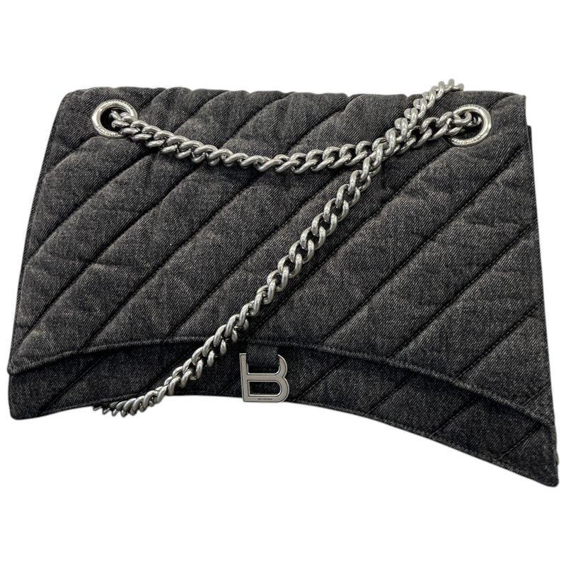 Women's Crush Large Chain Quilted Denim Bag Charcoal