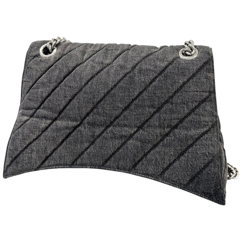 Women's Crush Large Chain Quilted Denim Bag Charcoal