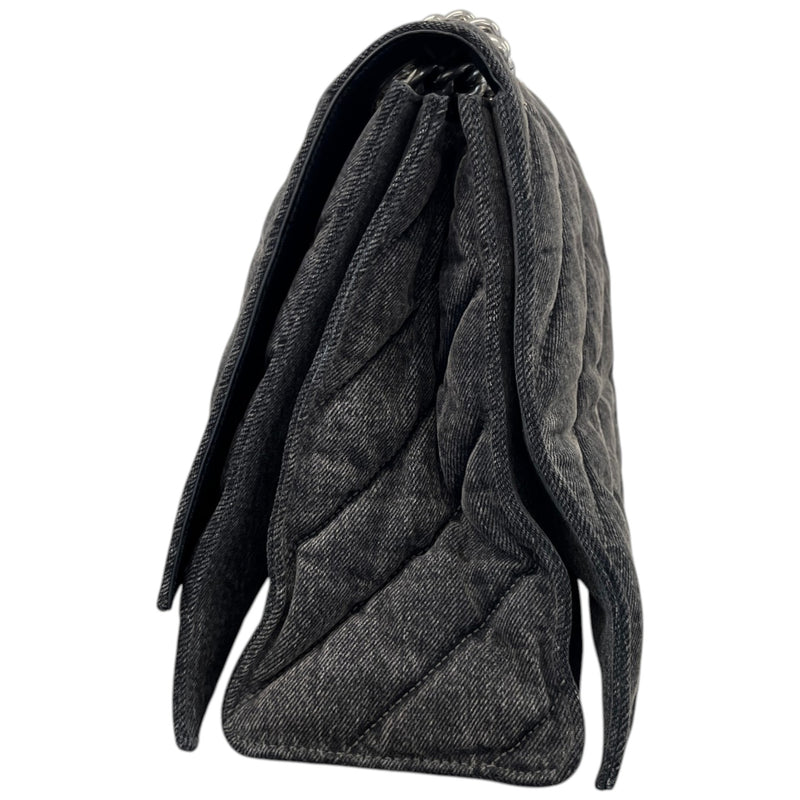 Women's Crush Large Chain Quilted Denim Bag Charcoal