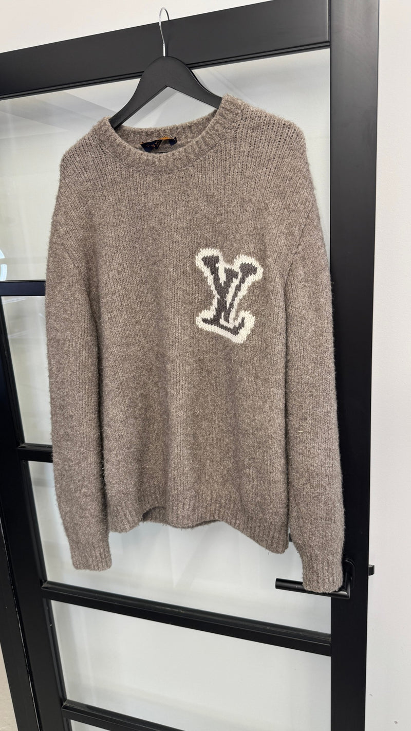Men's LV Logo Knit Sweatshirt Brown Size XL