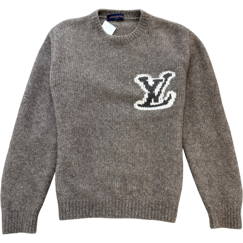Men's LV Logo Knit Sweatshirt Brown Size XL