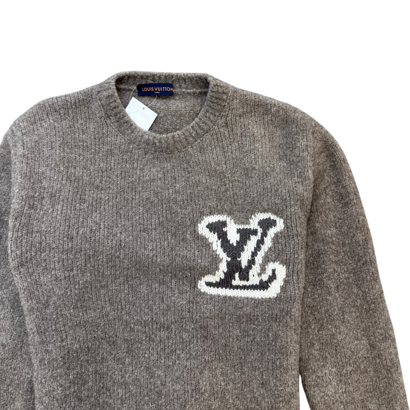 Men's LV Logo Knit Sweatshirt Brown Size XL