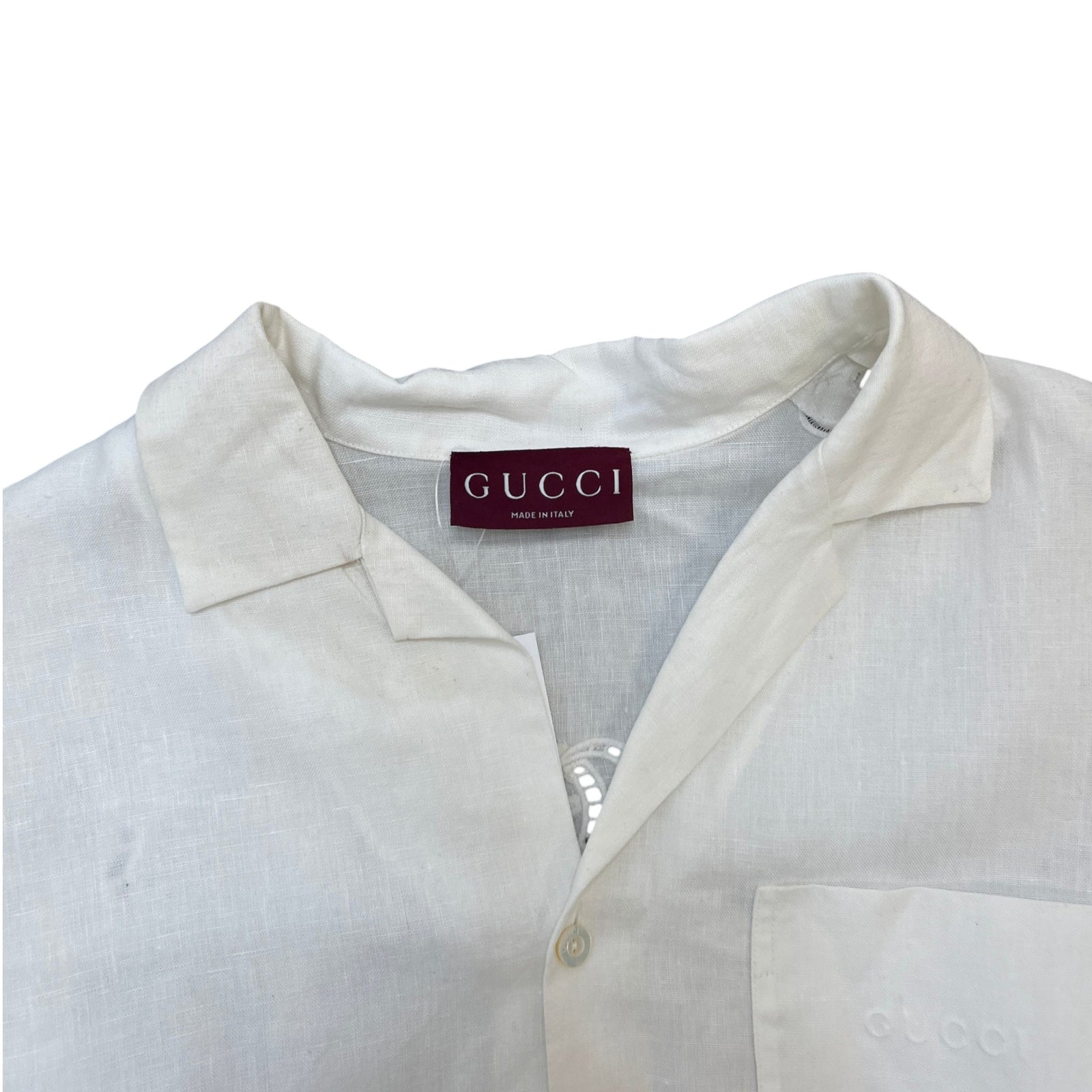 Men's Linen Embroidered Detail Short Sleeve Shirt White Size XL - Photo 5