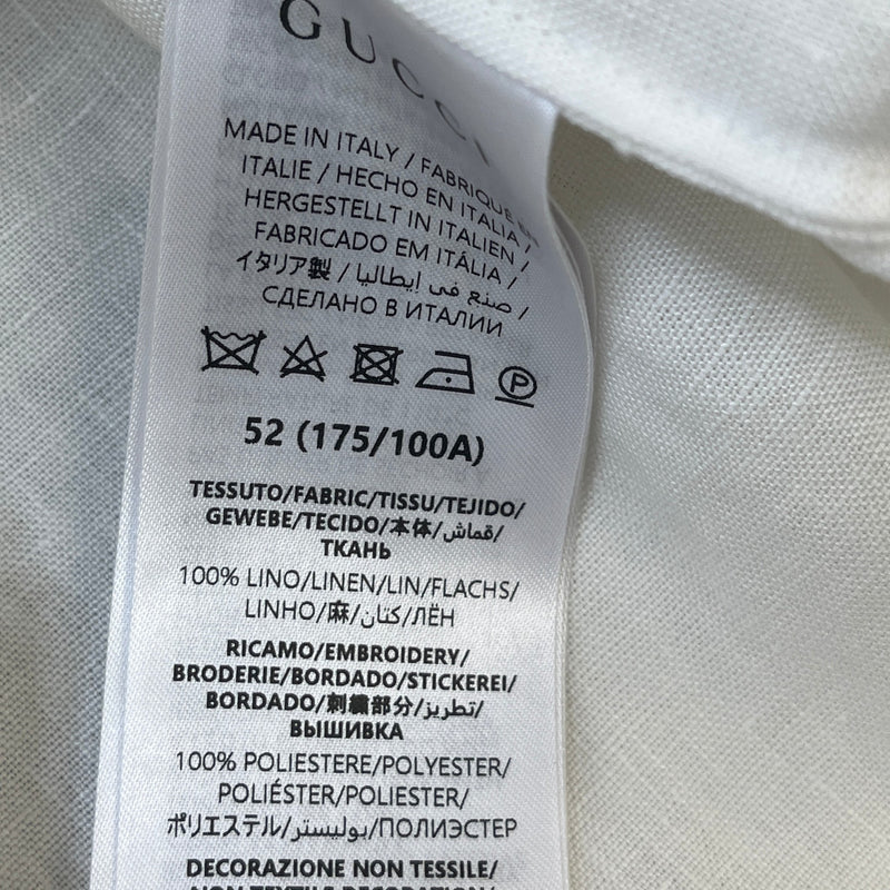 Men's Linen Embroidered Detail Short Sleeve Shirt White Size XL