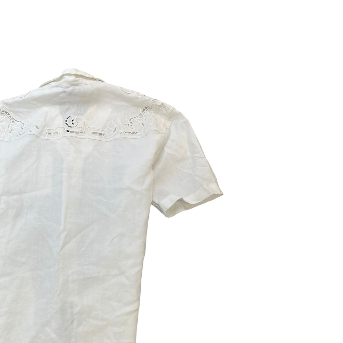 Men's Linen Embroidered Detail Short Sleeve Shirt White Size XL - Photo 4