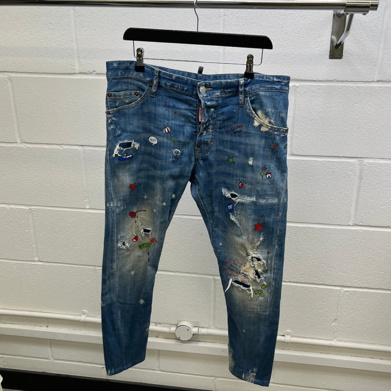 Men's Distressed Doodle Jeans Blue Size L / W34