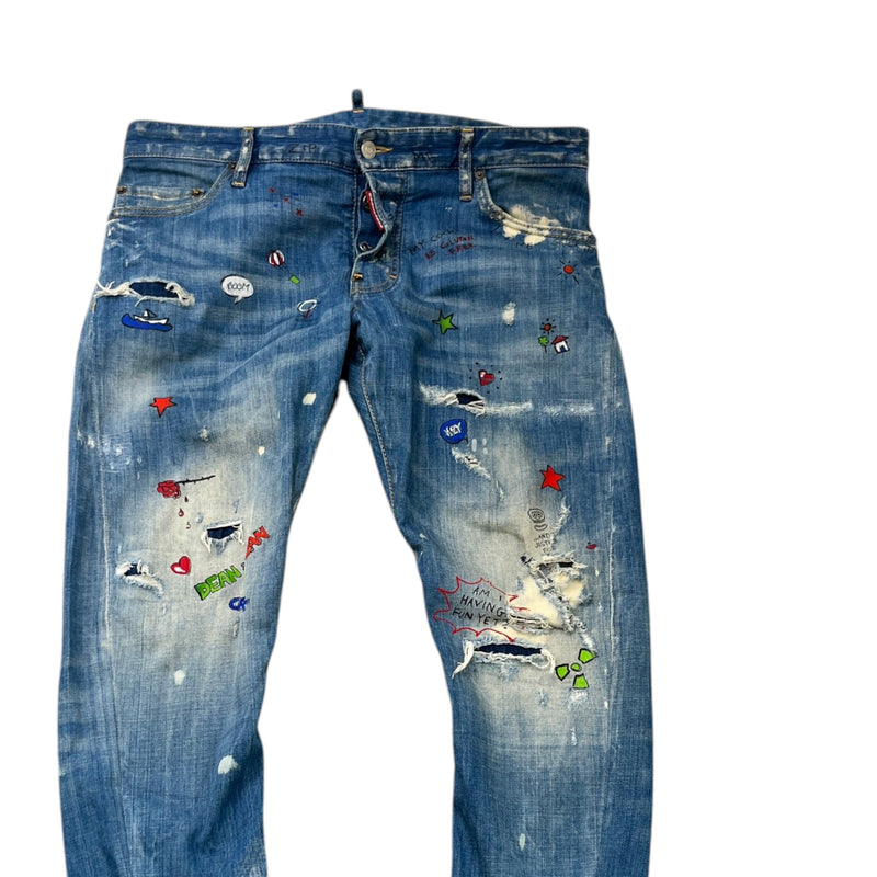 Men's Distressed Doodle Jeans Blue Size L / W34