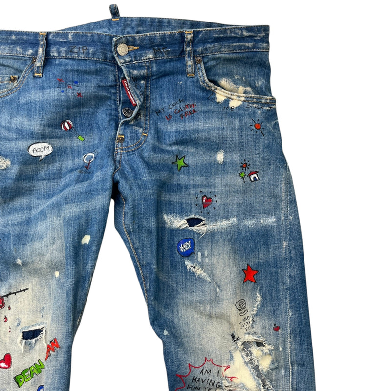 Men's Distressed Doodle Jeans Blue Size L / W34